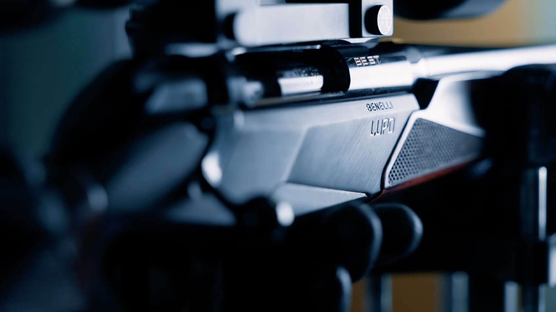 Close-up of the Benelli Lupo rifle showing barrel and chassis detail
