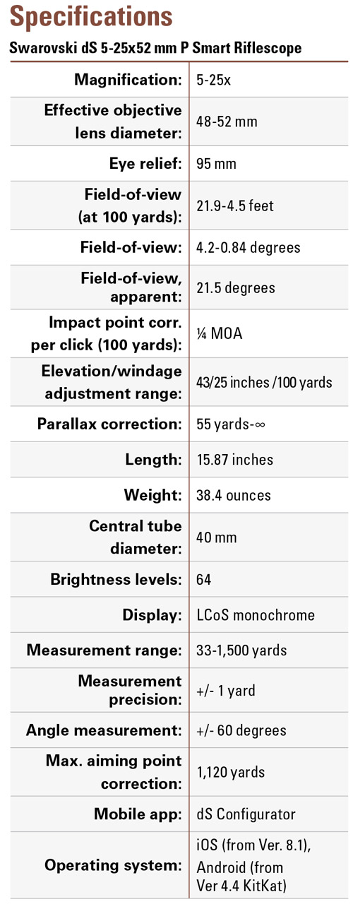 Swarovski dS smart riflescope specifications