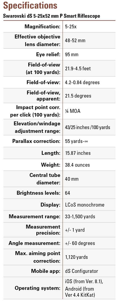 Swarovski dS smart riflescope specifications