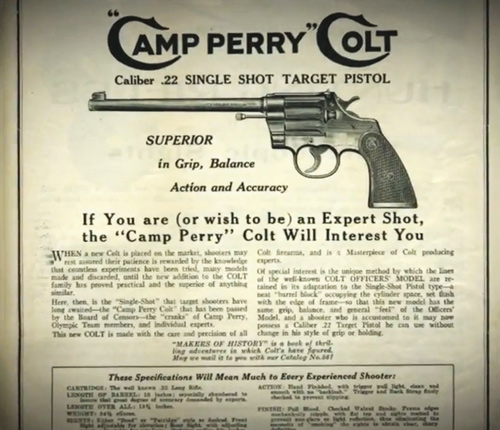 Colt Camp Perry Pistol advertisement from