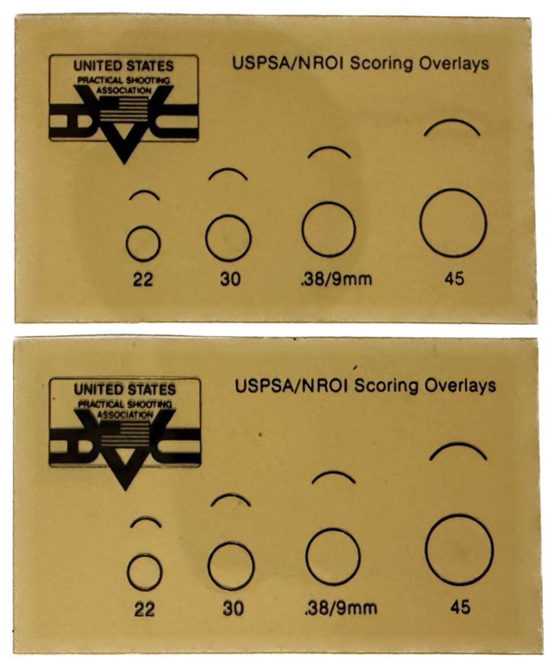 Vintage USPSA scoring overlays