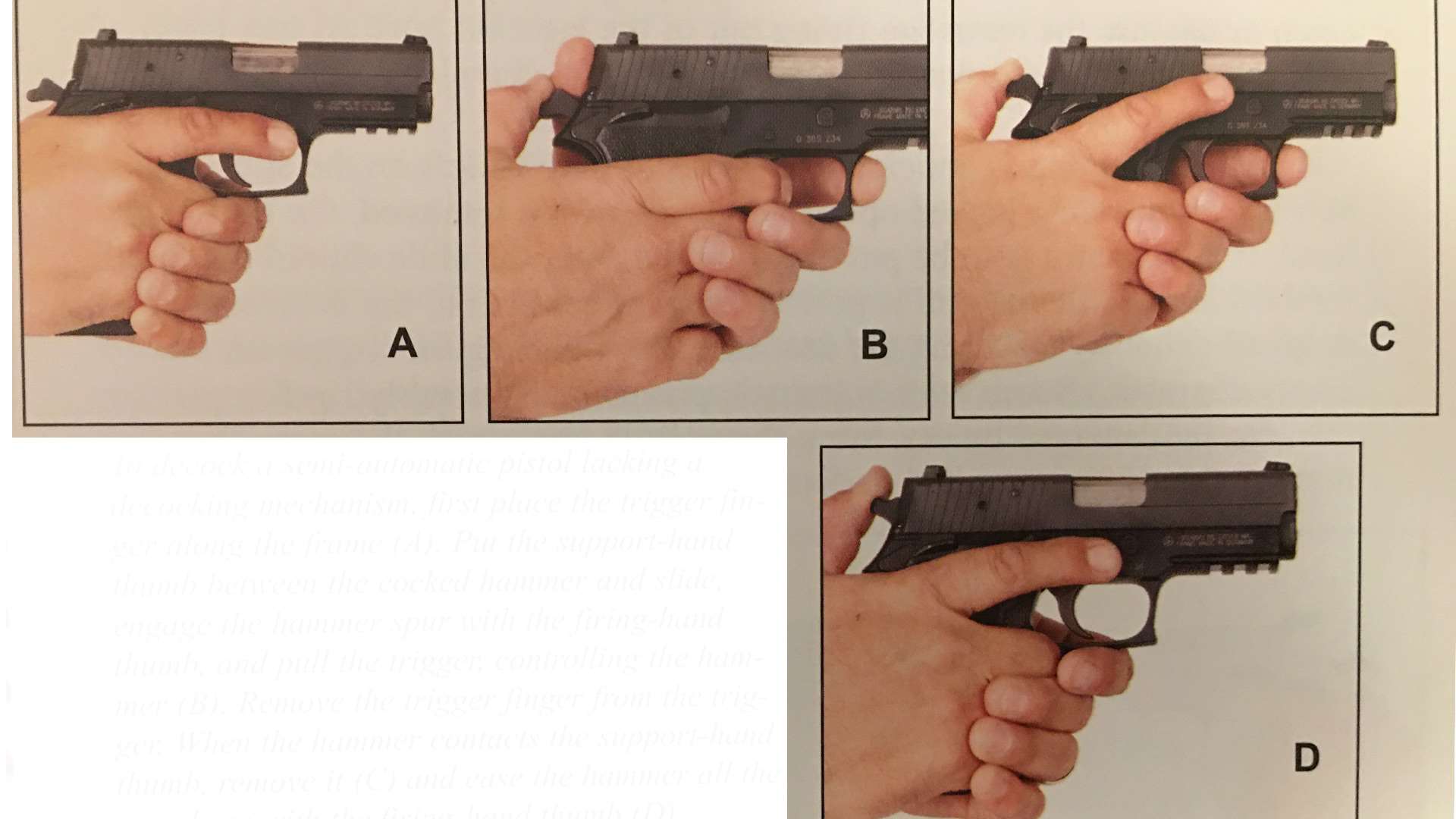 Decock a semi-automatic pistol