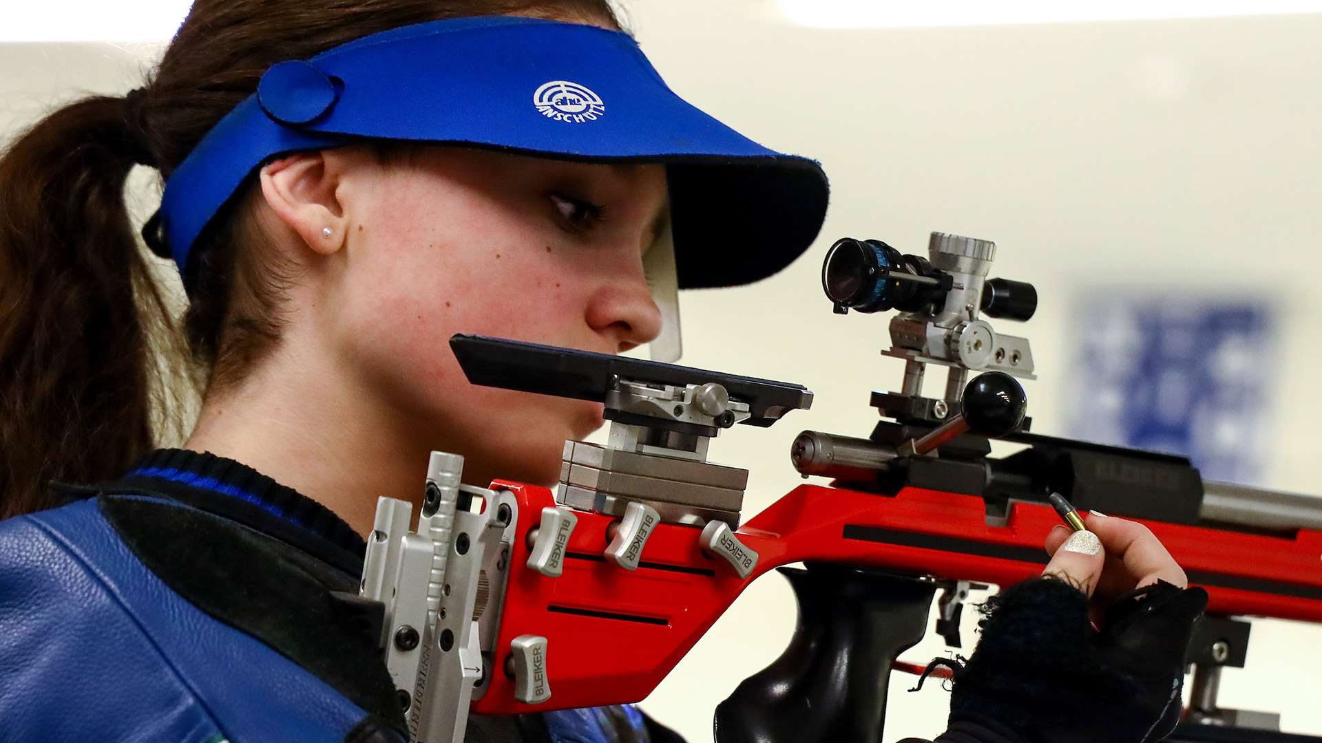 Mary Tucker on the smallbore rifle firing line