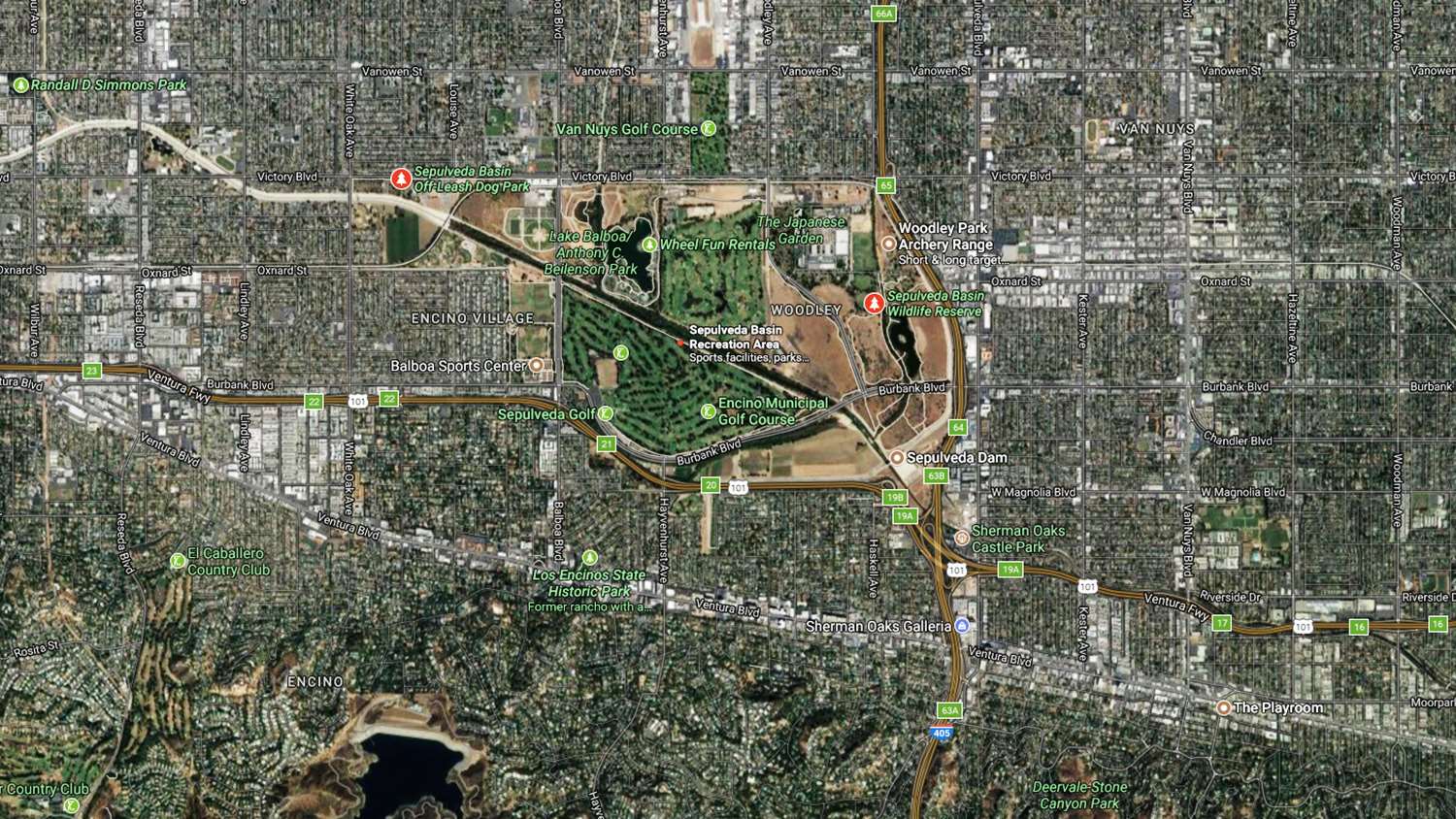 Sepulveda Basin Park has Indoor and outdoor sports facilities, community garden, amusement parks and two golf courses