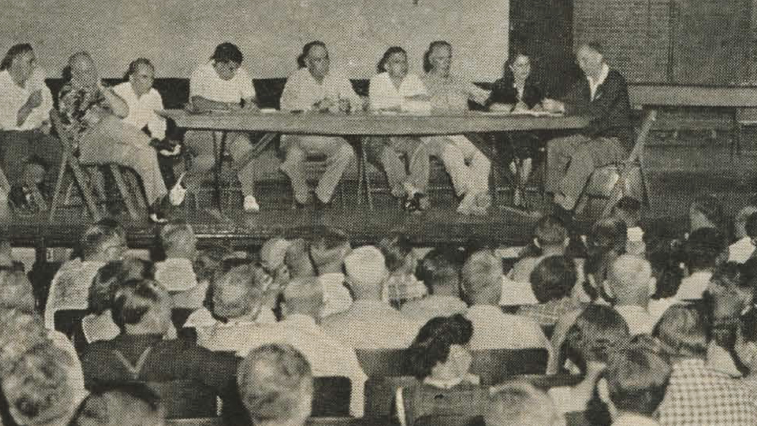 NRA smallbore standing committee meets with competitors at Camp Perry in 1953.