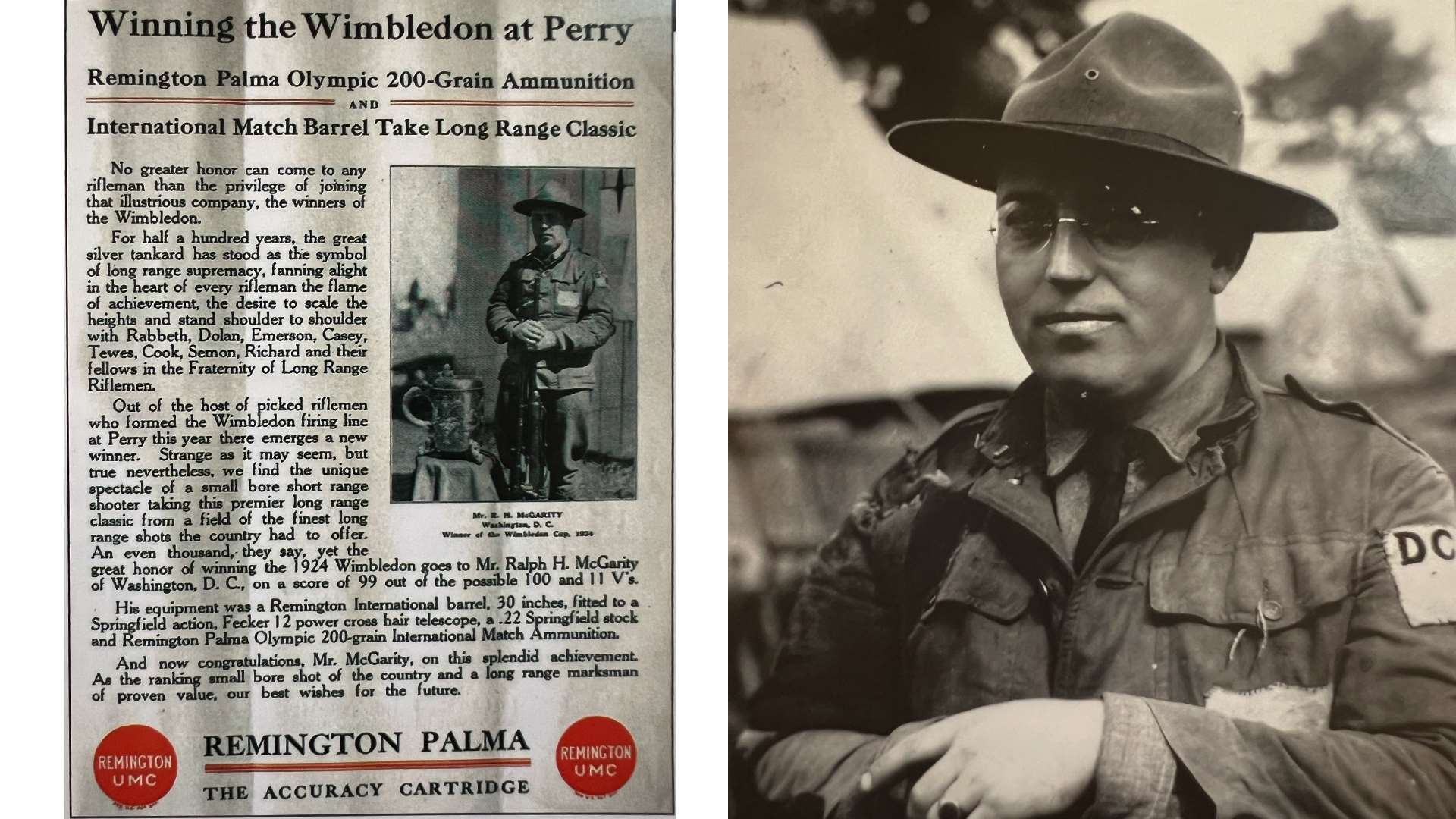 Ralph H. McGarity at 1924 NRA National Matches at Camp Perry, Ohio and a period Remington ad