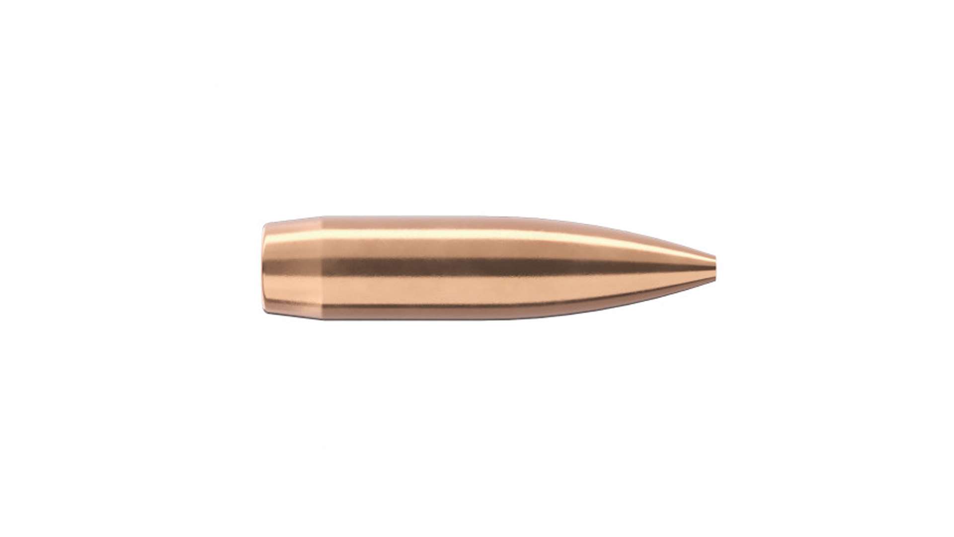 Sierra 22 caliber 77 grain MatchKing X hunting bullet photographed upright against a white background, showing the hollow-point boat-tail design and copper jacket