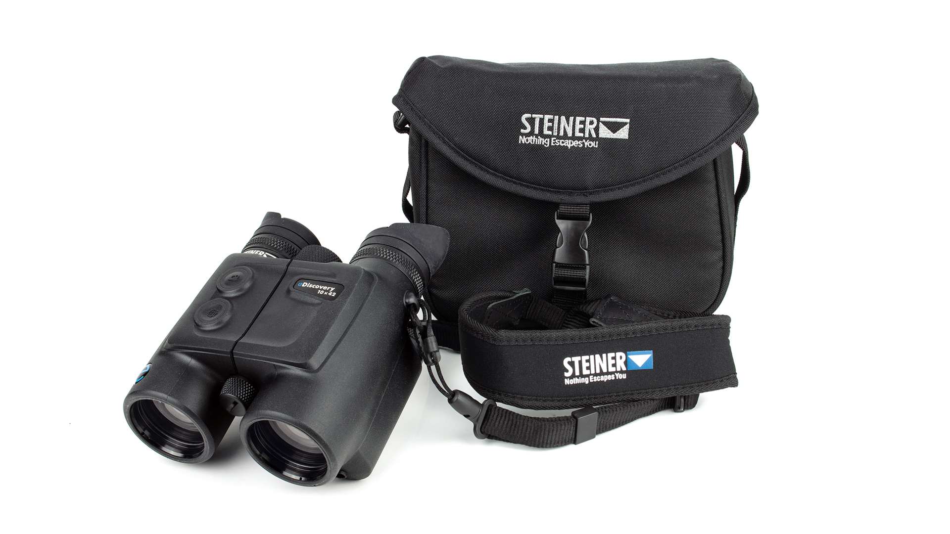 Steiner eDiscovery 10x42 mm binoculars with tough, rubber-armored chassis featuring IP67-rated water resistance