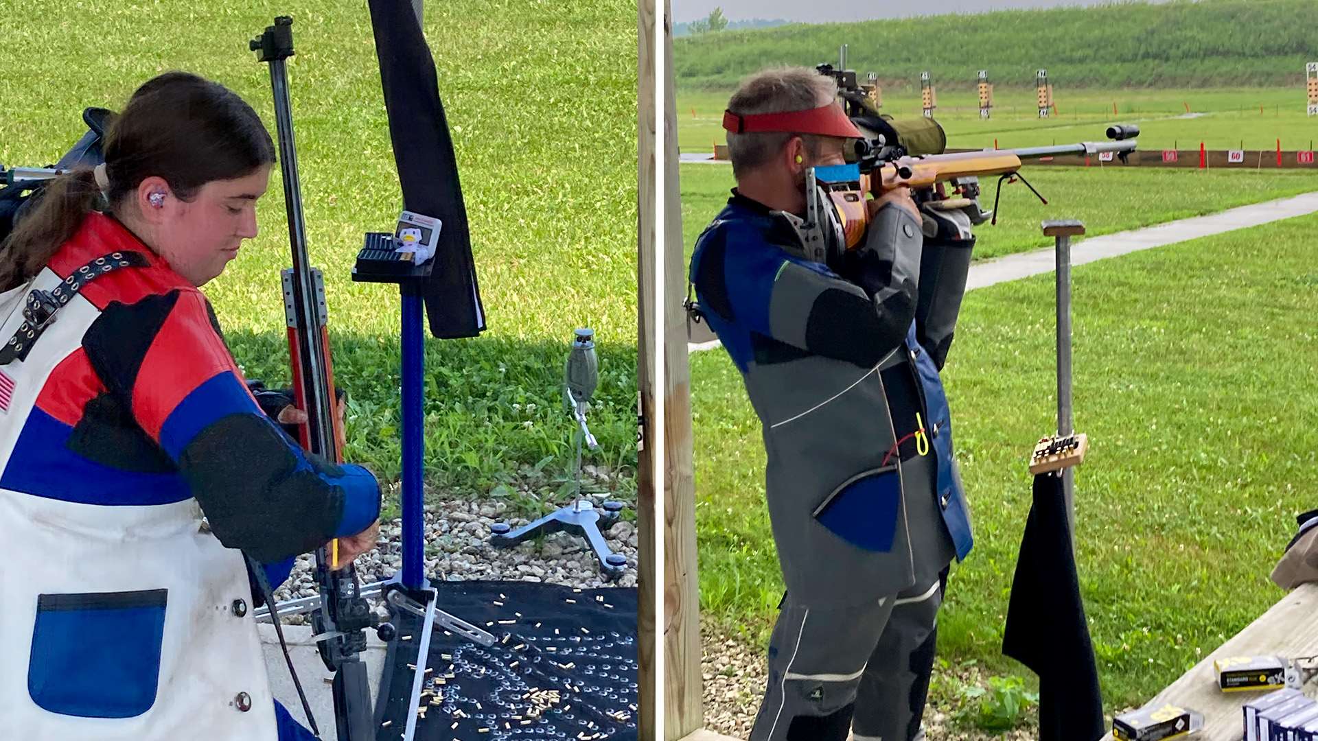 Two smallbore rifle shooters on the firing line at the Cardinal Center during the 2026 NRA Smallbore Nationals