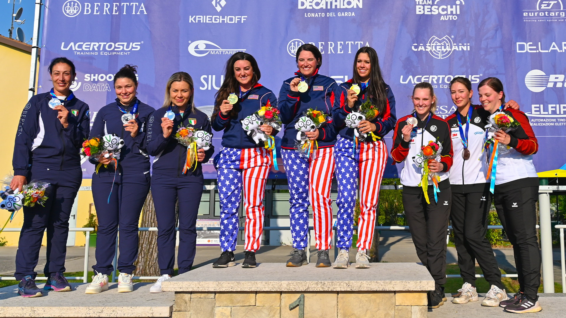 Team USA skeet shooters on podium in Italy