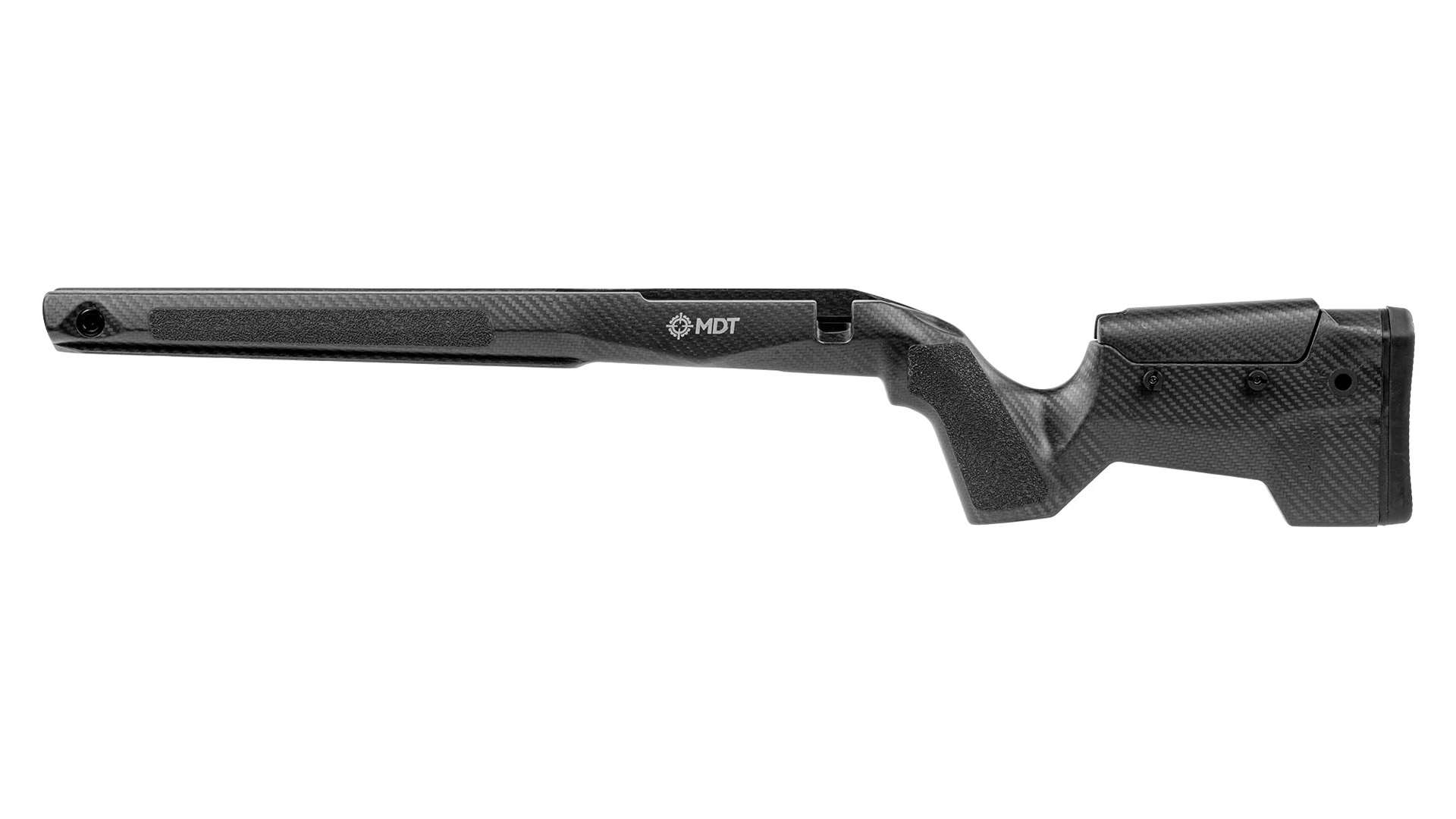 Bare bottom metal CRBN rifle stock on white background