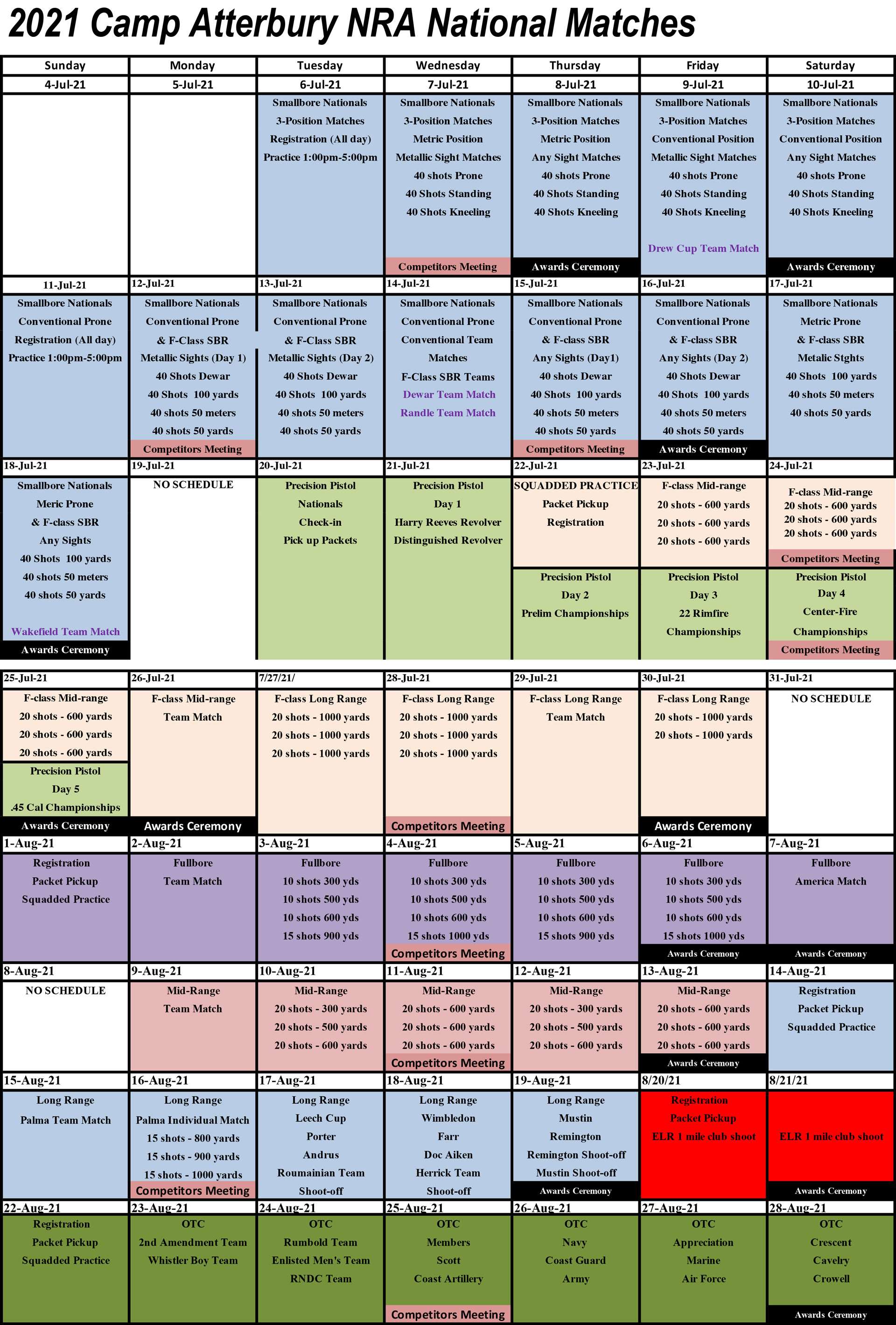 2021 NRA National Championship Schedule