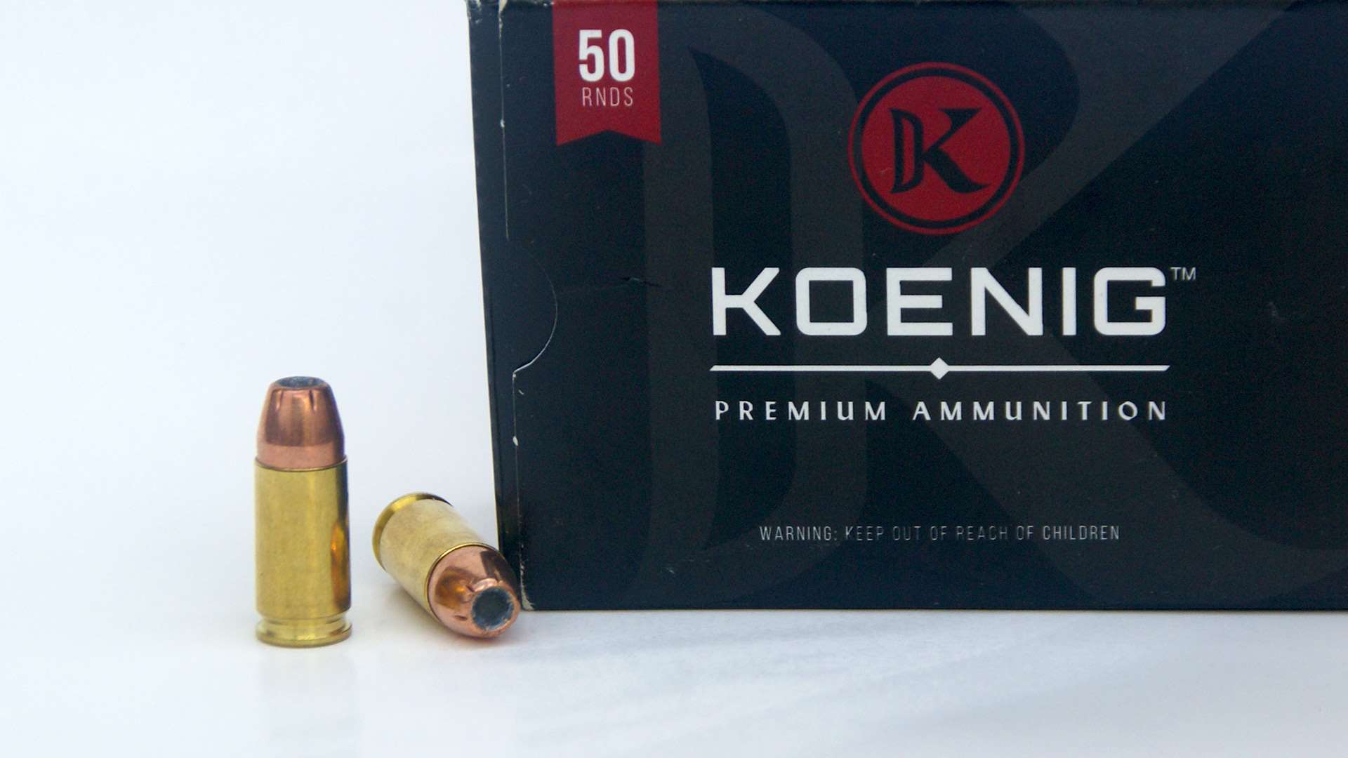Koenig 9mm competition ammo box and rounds