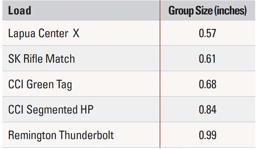 Ruger 10/22 Compact accuracy table