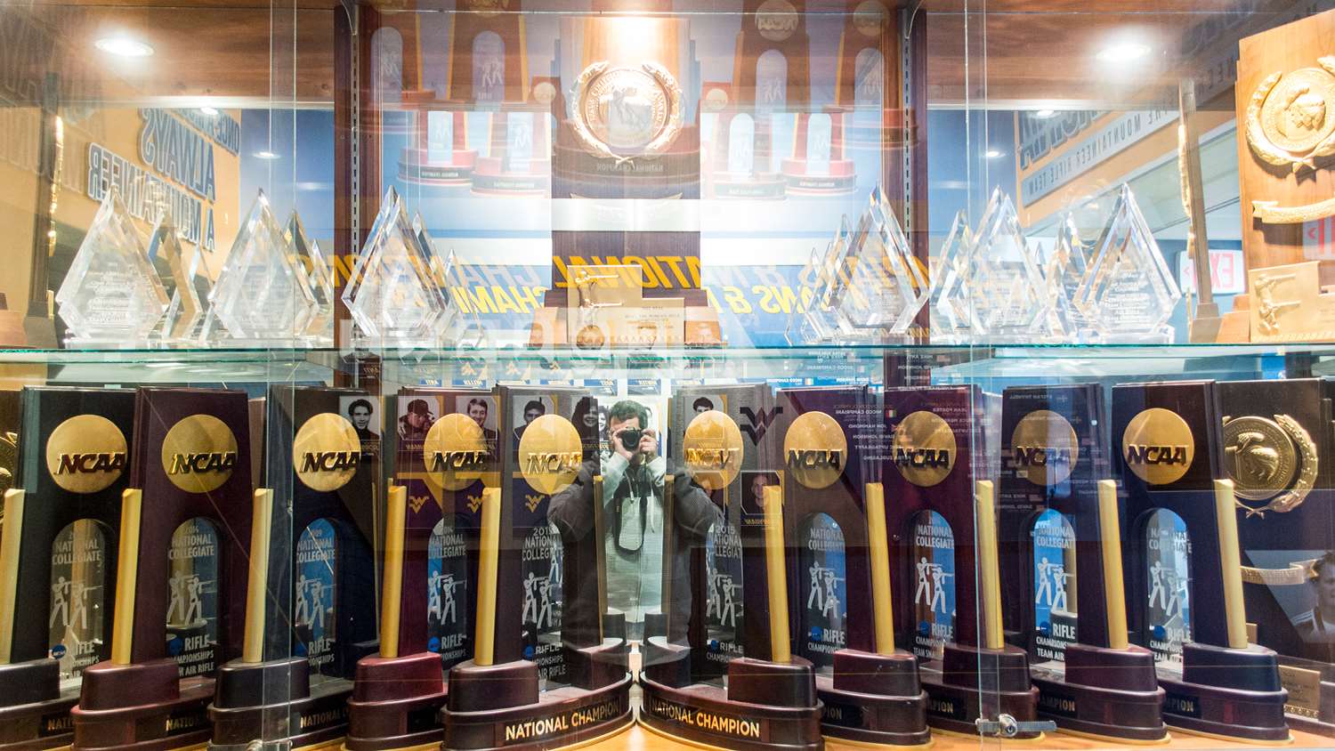 WVU NCAA Championship Trophy Case