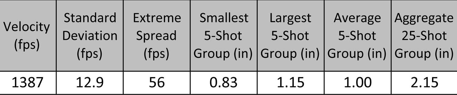 Table 1. Velocity was measured with a Shooting Chrony chronograph at about 10 feet and is the average of 25 shots.