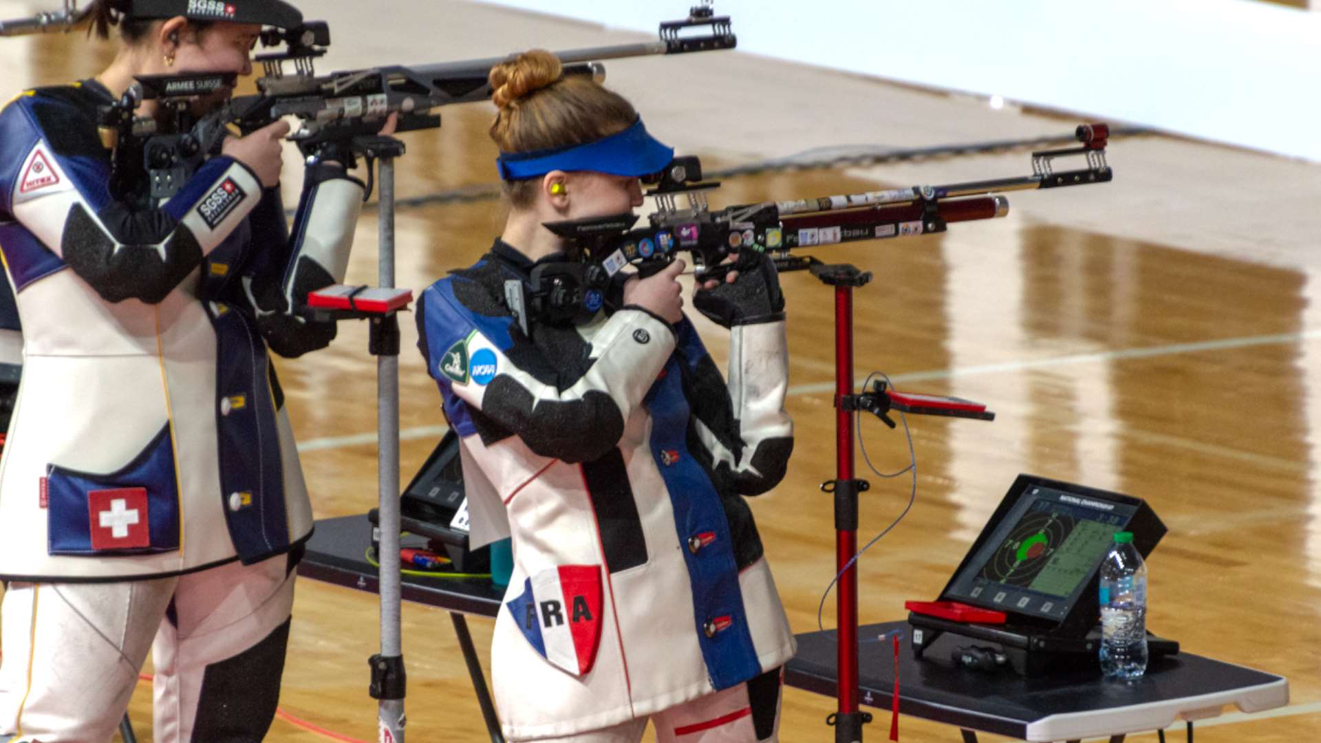 est Virginia rifle athlete Océanne Muller competes in air rifle at the 2026 NCAA Rifle Championship at Ohio State's Covelli Center in Columbus, Ohio