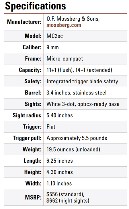 Mossberg MC2sc specification table
