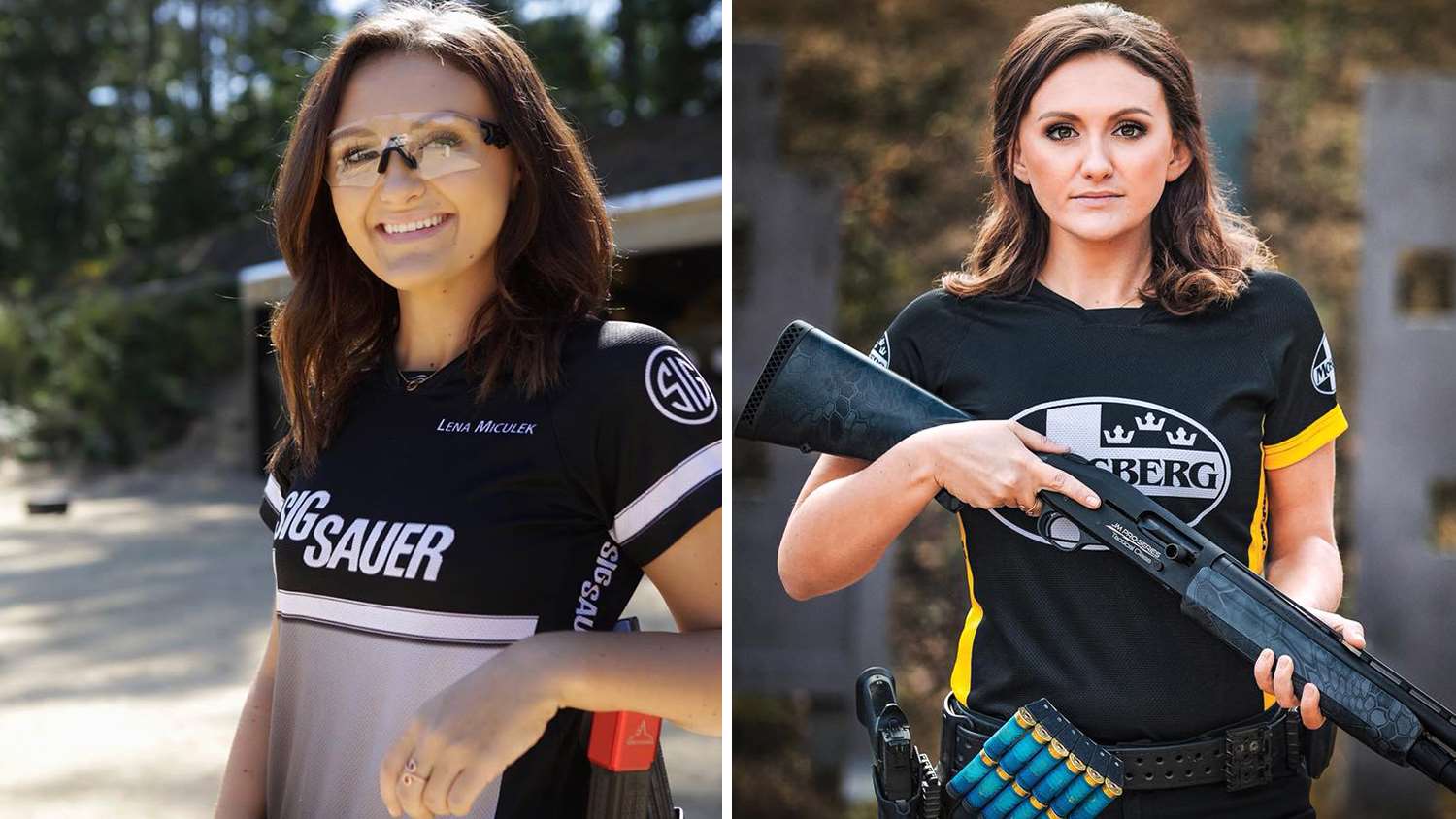 Lena Miculek with Sig Sauer, Mossberg jerseys