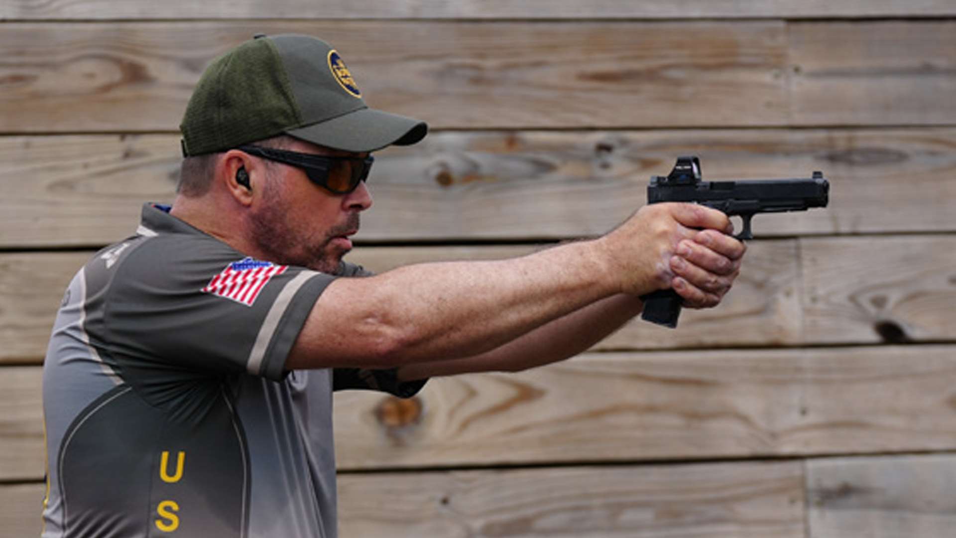 U.S. Border Patrol pistol team shooter engaging targets at the 2025 USPSA Factory Gun Nationals, which set a participation record with 532 scored competitors