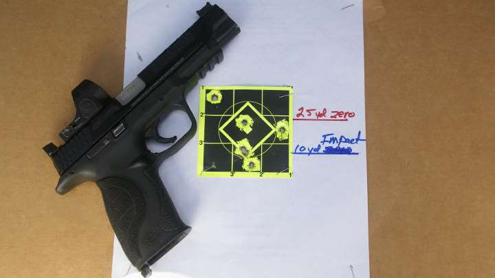 Sight-in distances for red-dot equipped pistols