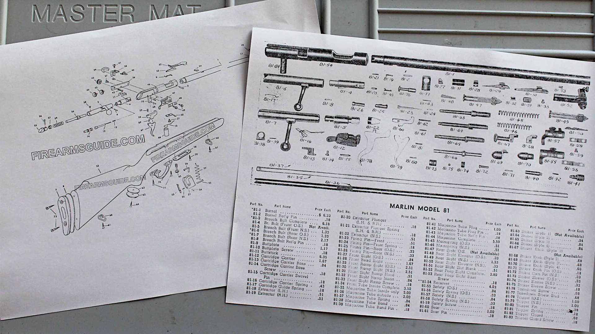 Schematics and gun parts layouts