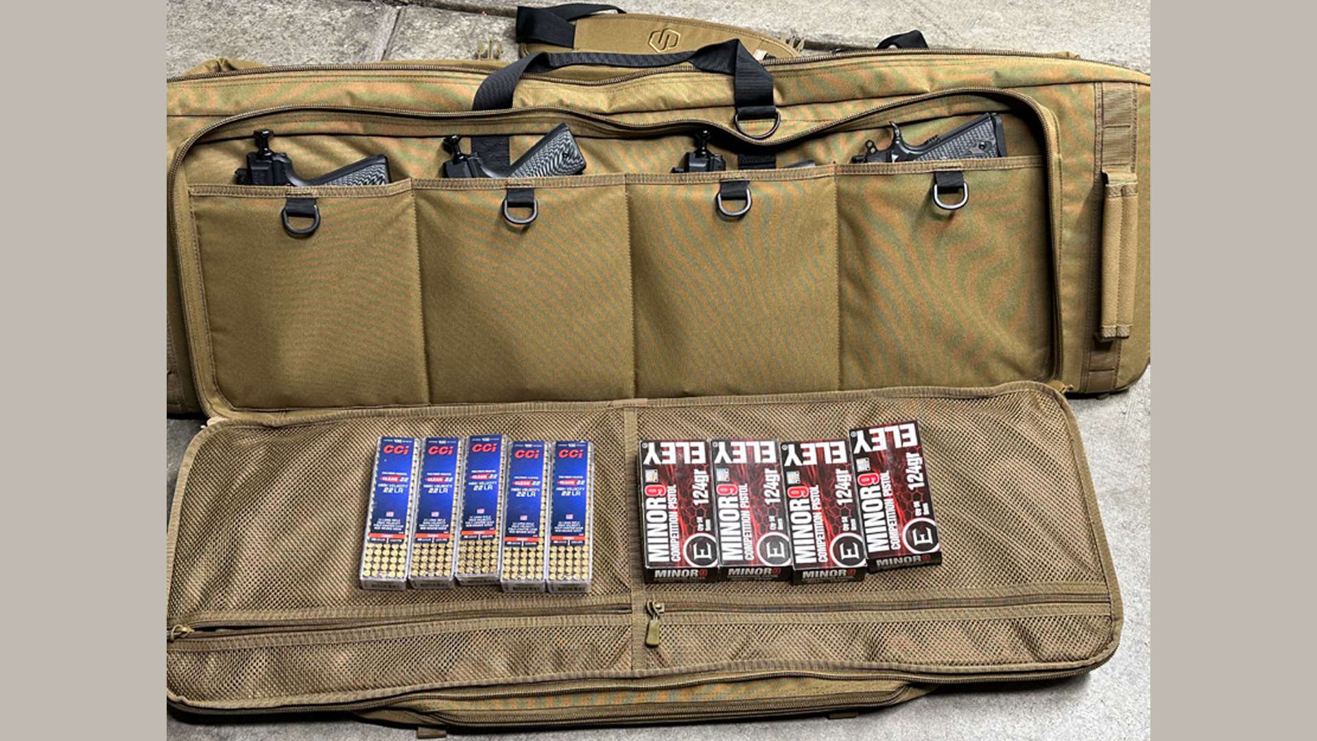 Action pistol ammo in double rifle case