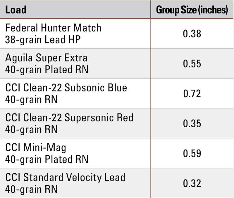 Ruger Custom Shop 10/22 accuracy chart