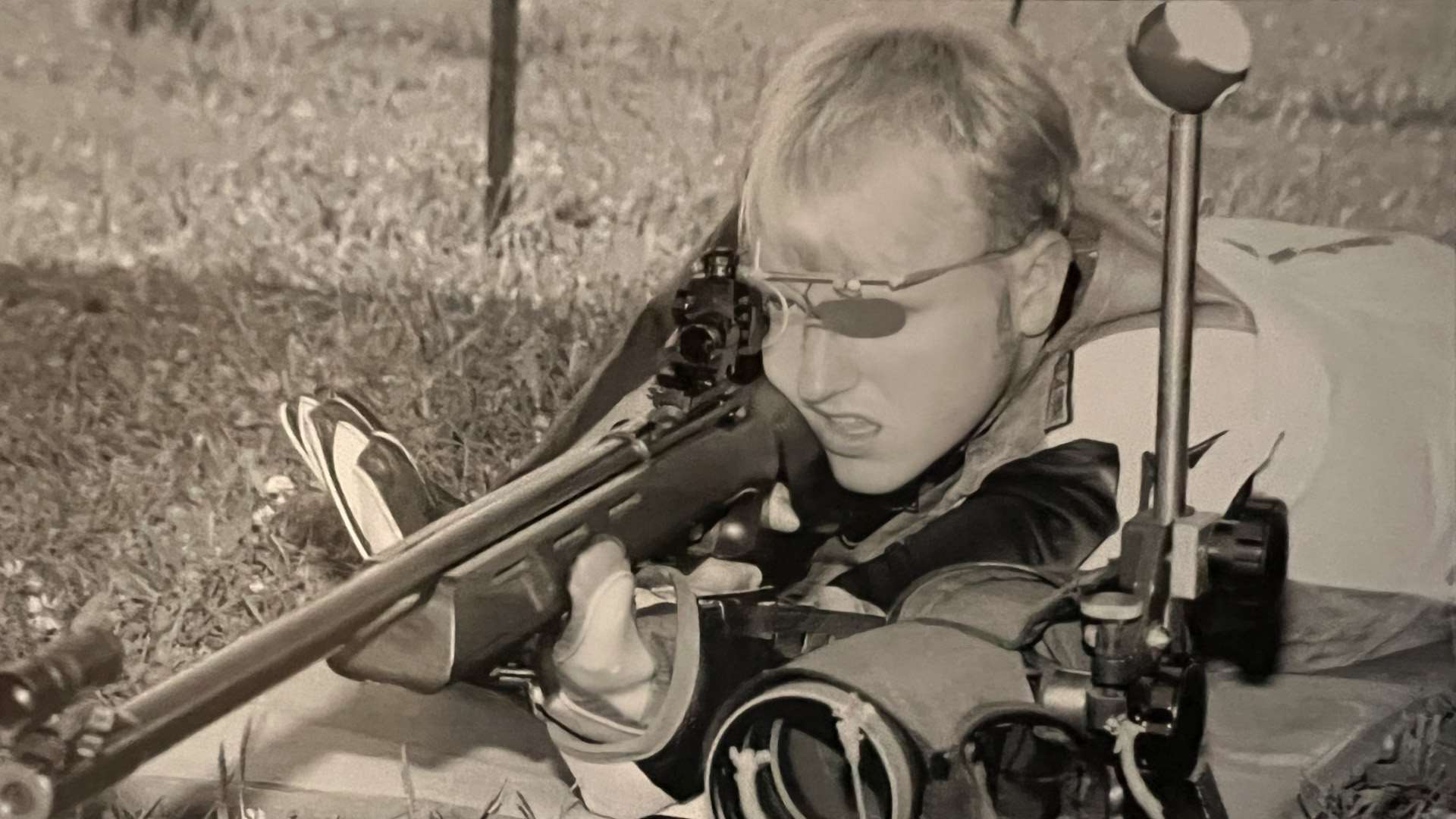 Shane Barnhart shooting his smallbore rifle in the prone position at Camp Perry in 1998