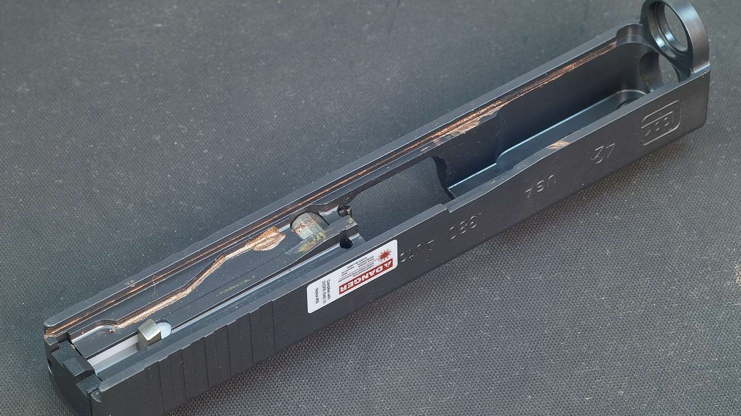 This gun shipped with a copper-based paste lube already in place. Glock was wise to pre-lube the gun, just in case one of those ninja unboxers gets a hold of it.