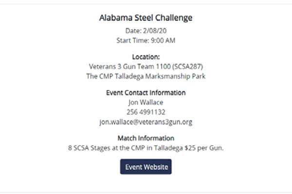 Steel Challenge website match listing example