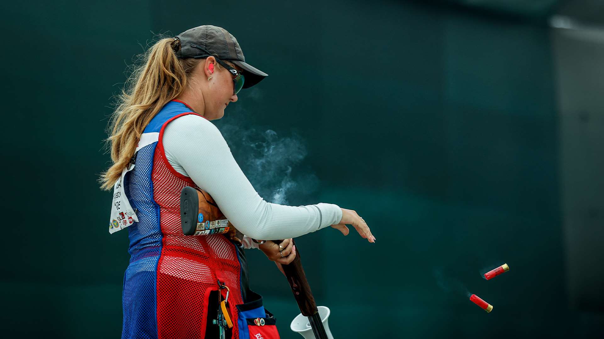 Carrey Garrison of USA Shooting competing in mixed trap team event at the 2024 ISSF Junior World Championship in Peru