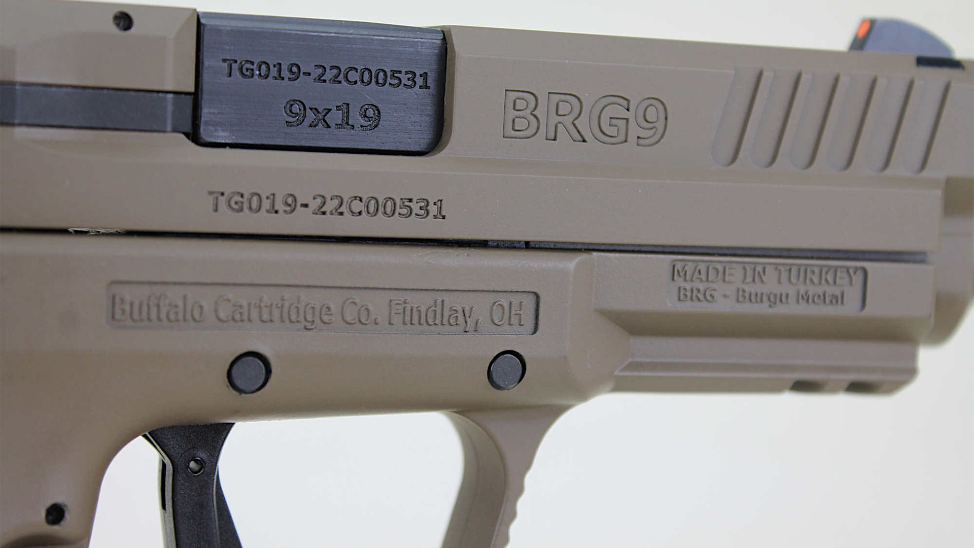 9mm pistol slide close-up