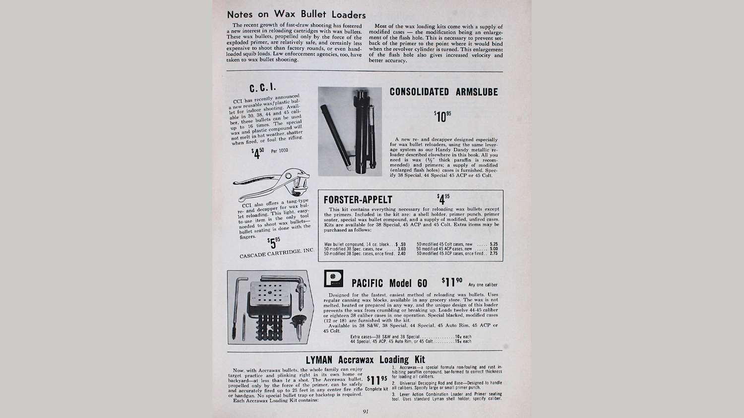 The first Handloader’s Digest of 1962 featured a full page of wax bullet accouterments.