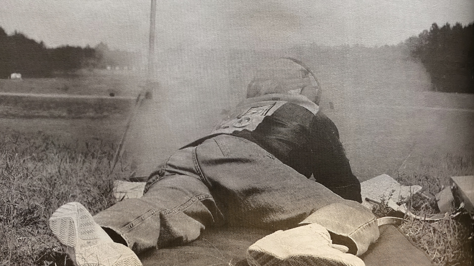 Blackpowder shooter in prone position