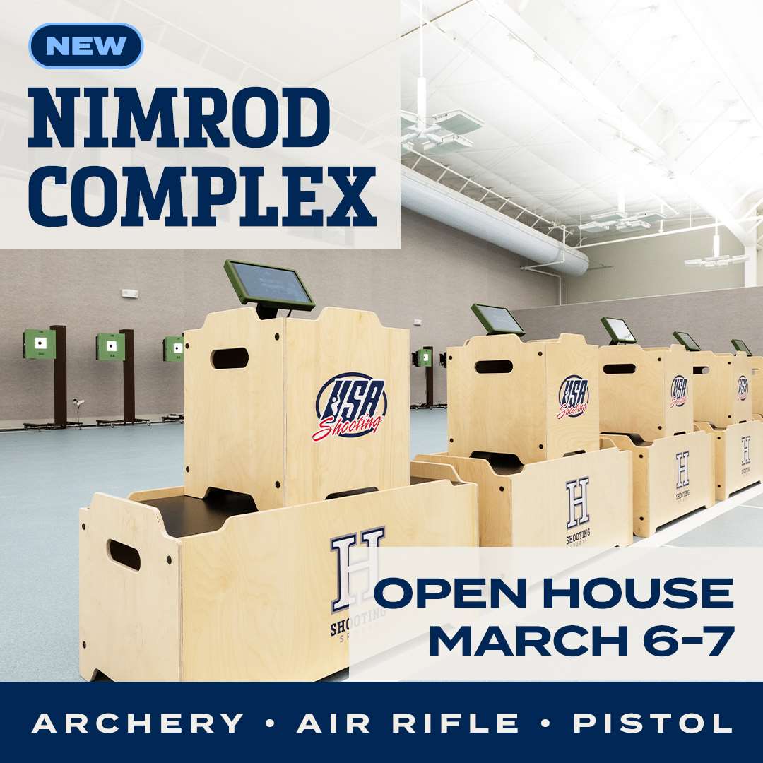 Flyer with an interior view of one of the indoor ranges at the Nimrod Complex at the Halter Shooting Sports Education Center