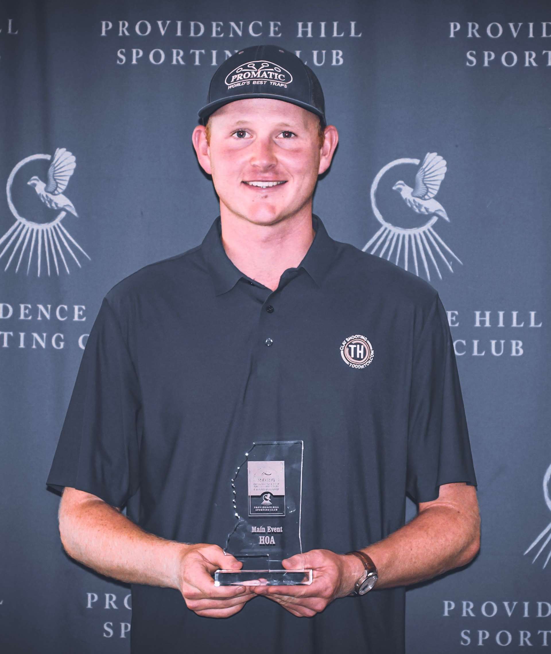 Todd Hitch at 2026 Mississippi State Sporting Clays Championship with Main Event HOA trophy
