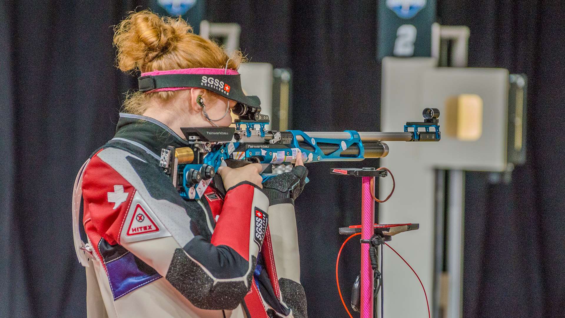 Audrey Gogniat competing in 2026 NCAA air rifle final at Ohio State