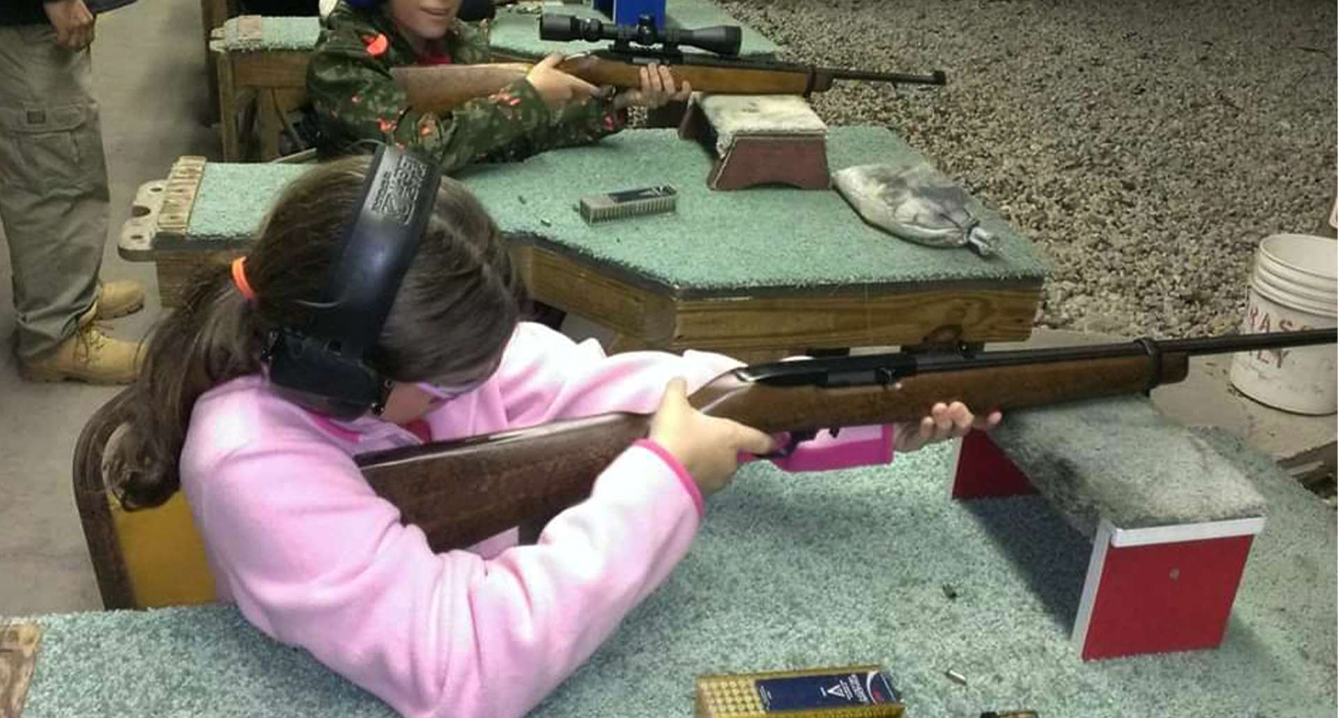 Mary Tucker shooting her first gun at age nine