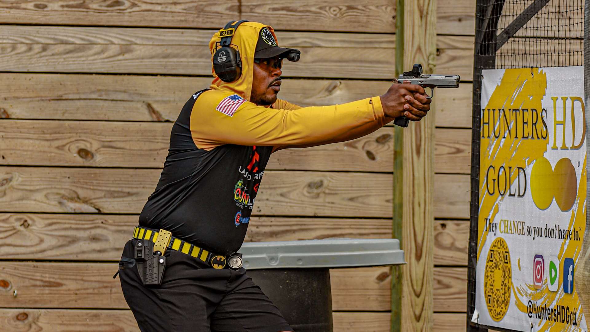 Brass in the air and Shadow 2 in hand, Team CZ’s Deshaun Jenkins is running a USPSA stage