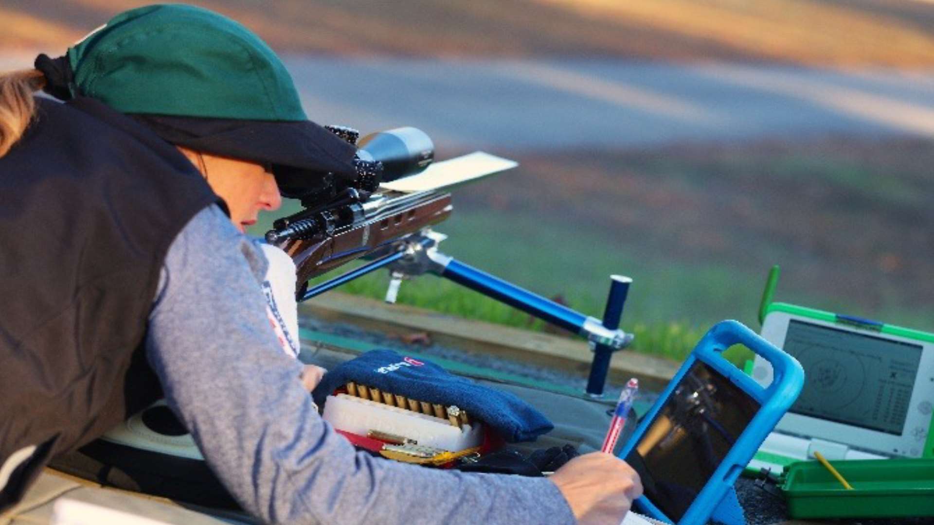 Kim Rowe recording a score