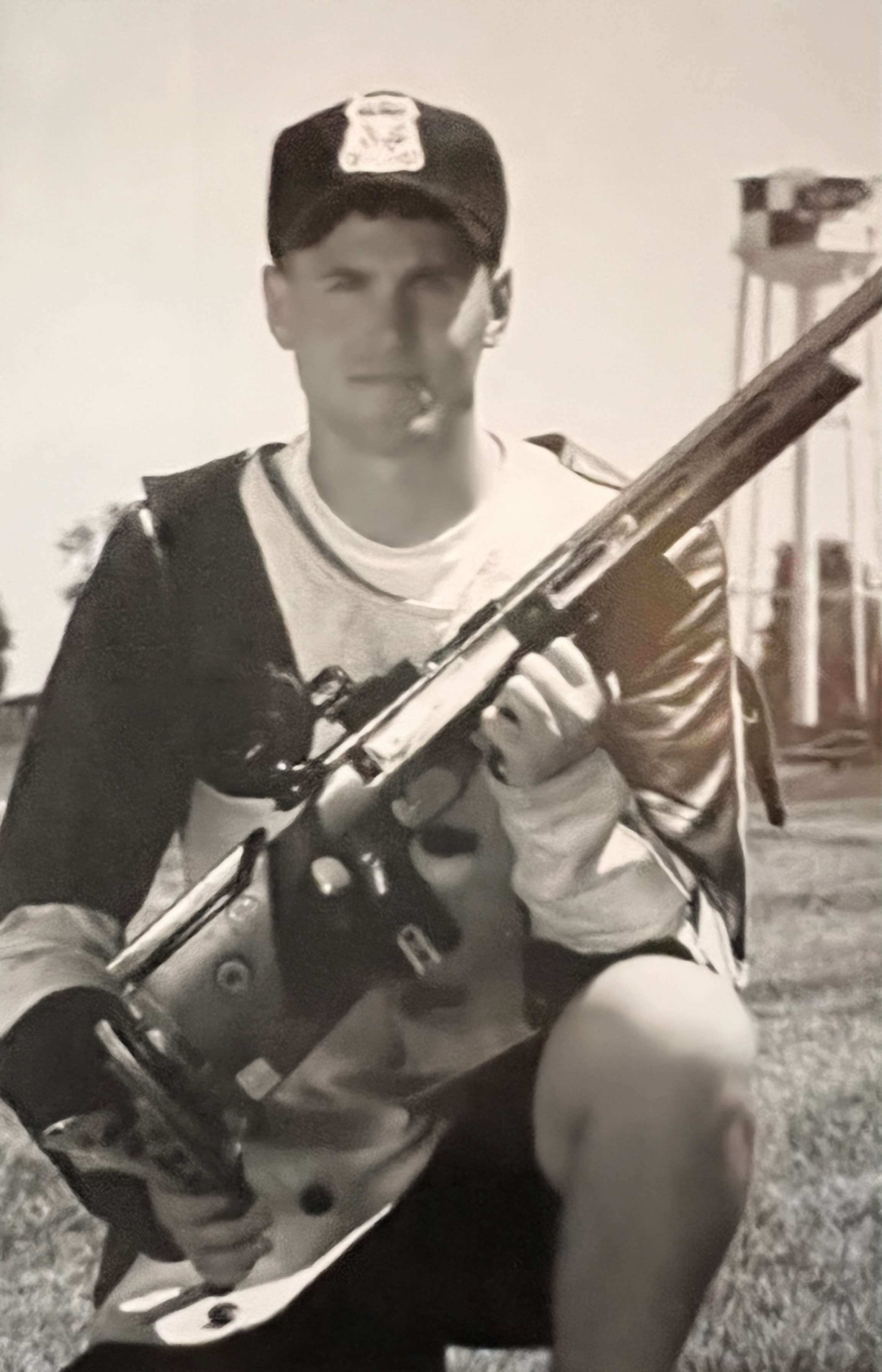 AMU shooter Timothy Manges with rifle at Camp Perry, Ohio in 1999
