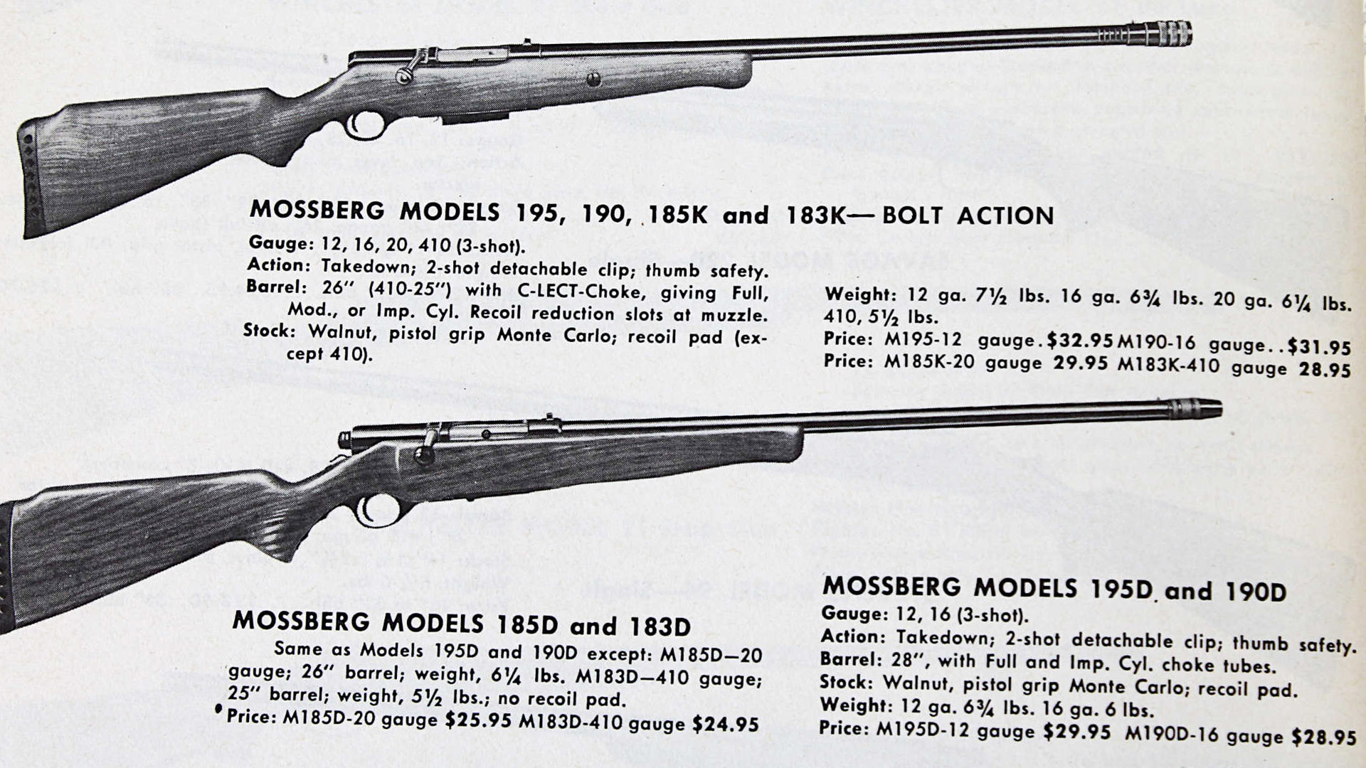 Gun Digest ads for Model 183 bolt-action shotgun