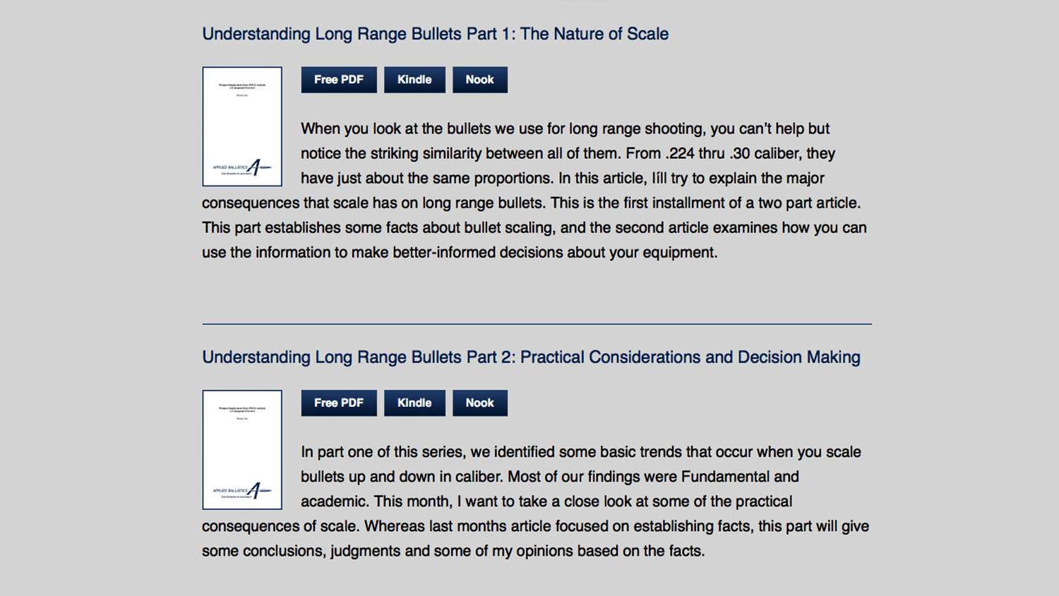 Free technical articles on Applied Ballistics website