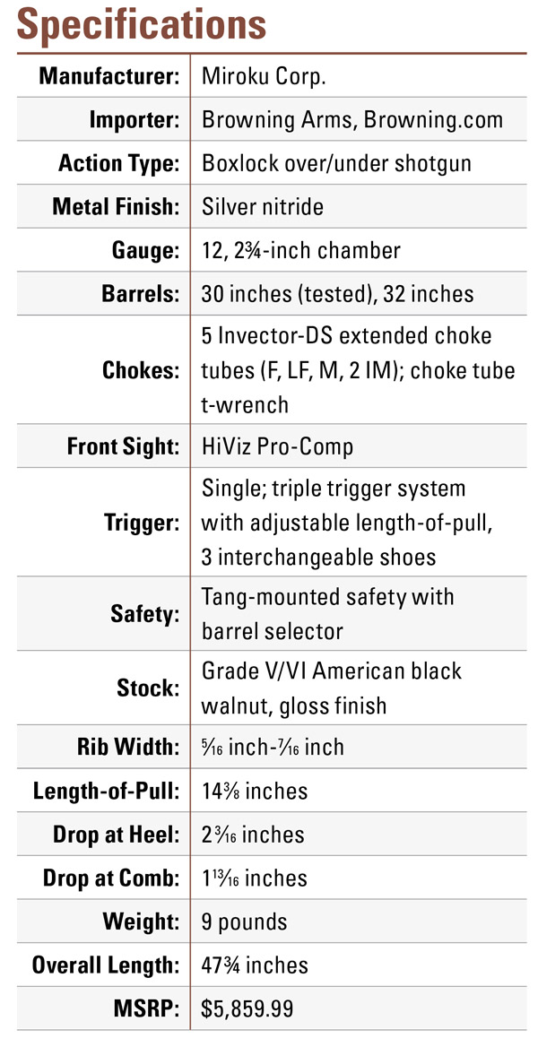 Browning Citori Max Trap Specification Chart