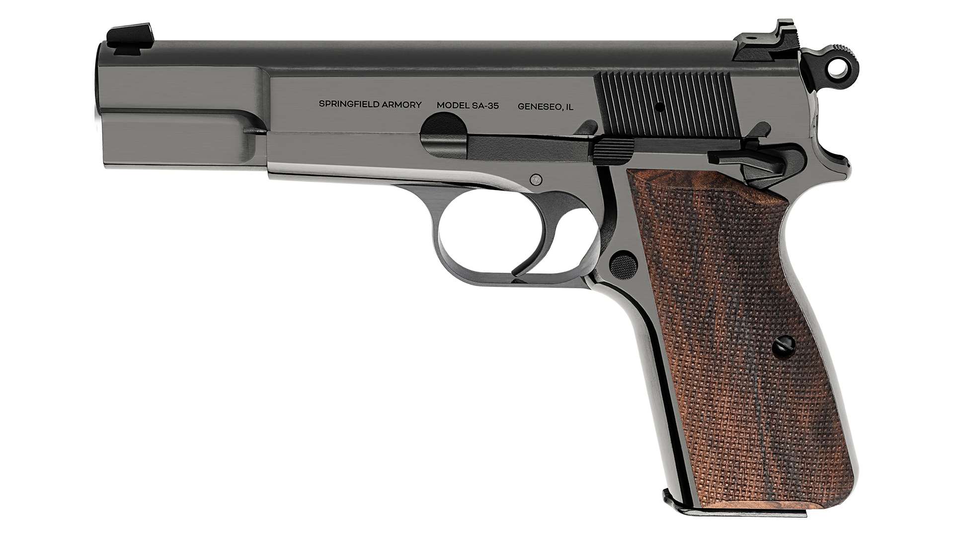 Springfield Armory Polished Blued SA-35 9mm handgun left-side view