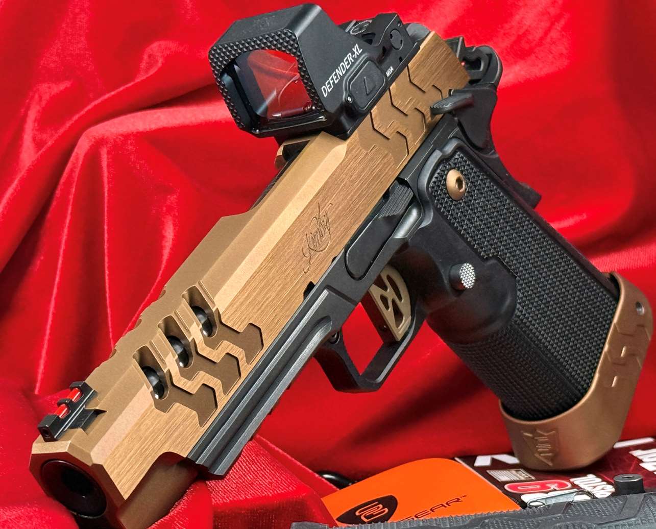 Kimber 2K11 Target (OR) optics-ready slide with Vortex Defender-XL red dot sight, integrated rear sight and TAG FiberLok 2 red fiber-optic front sight.