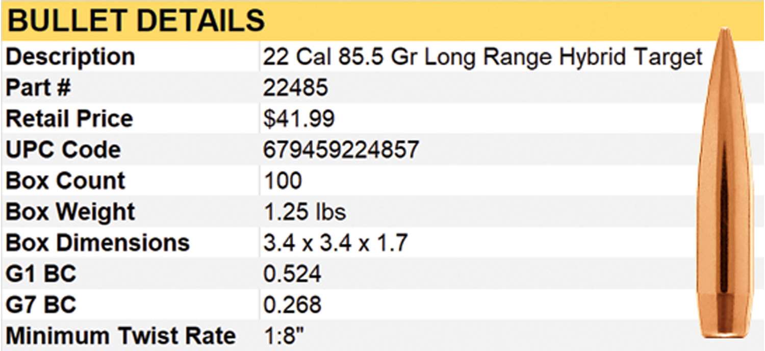 NEW 22 Cal 85.5 Grain Long Range Hybrid Target specs