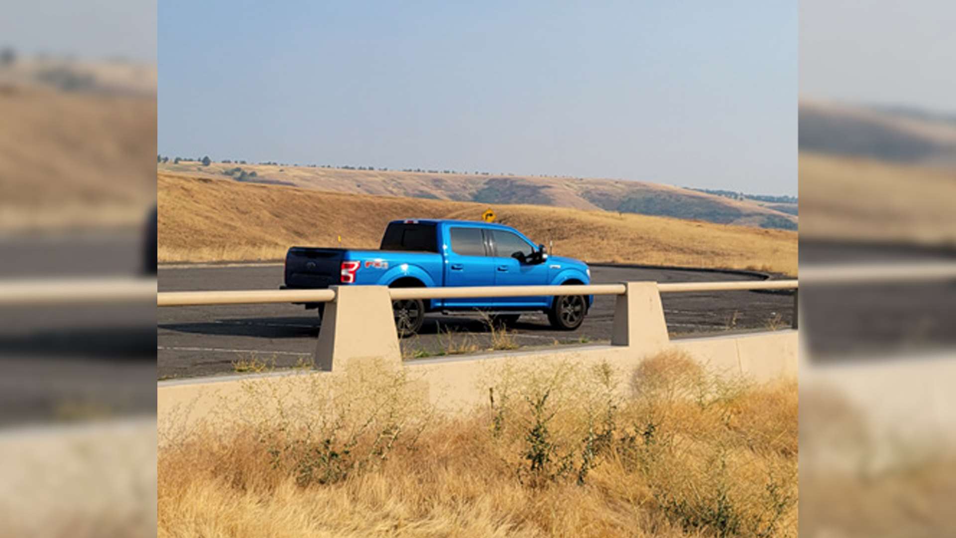 Pickup truck on road trip