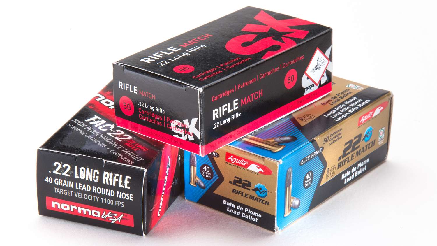 Different boxes of rimfire ammo